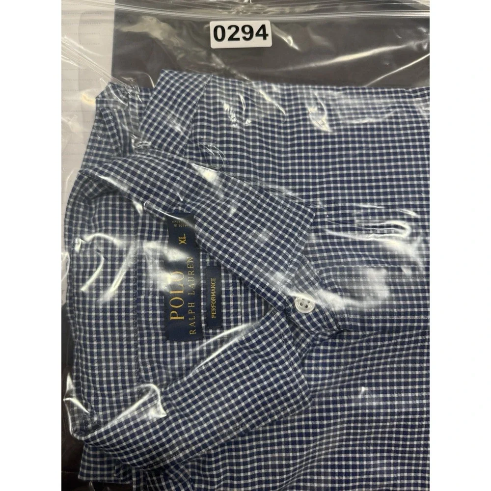Polo Ralph Lauren Performance‎ Shirt Men XL Blue Gingham Nylon Button Front